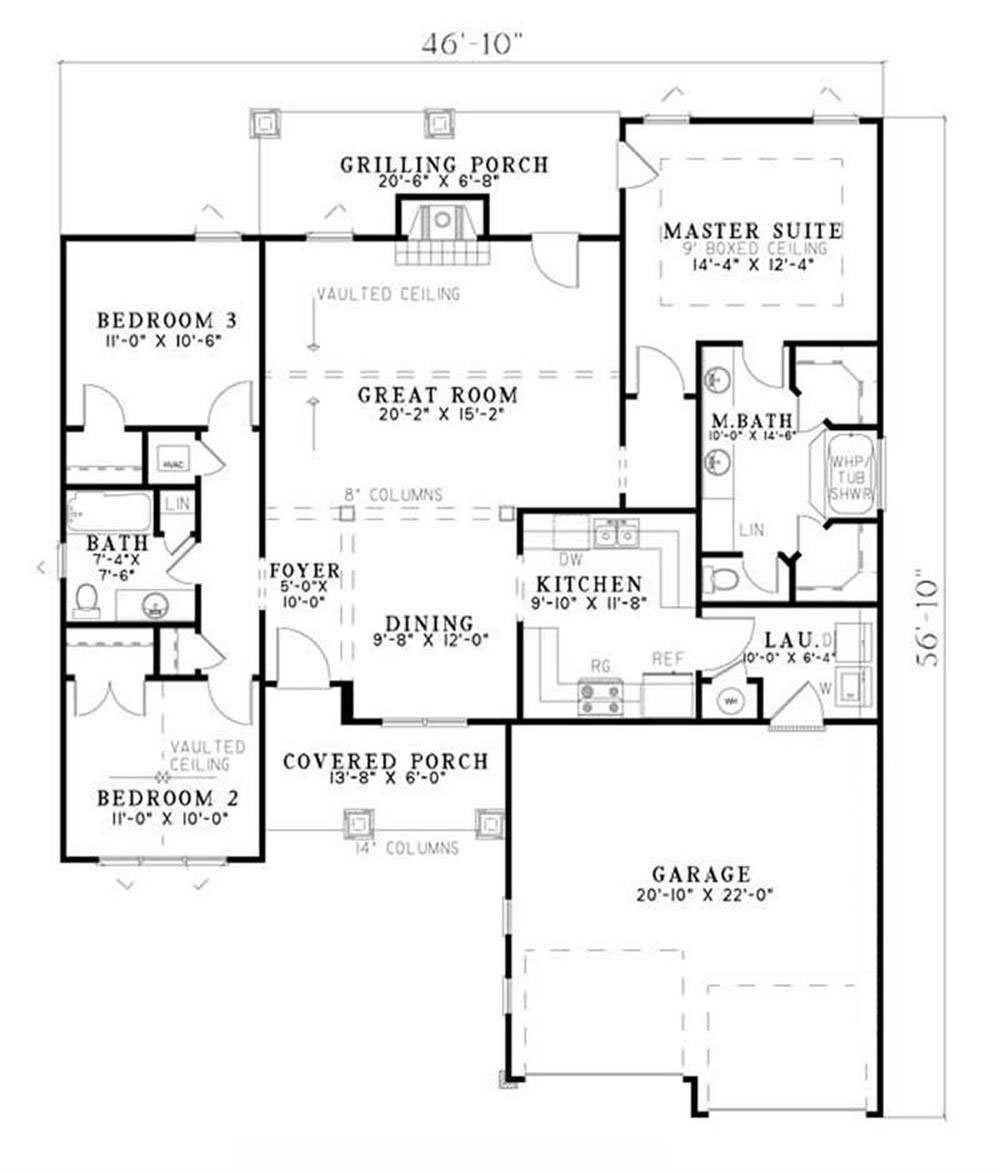 Floor Plan First Story of Craftsman Plan #153-1935